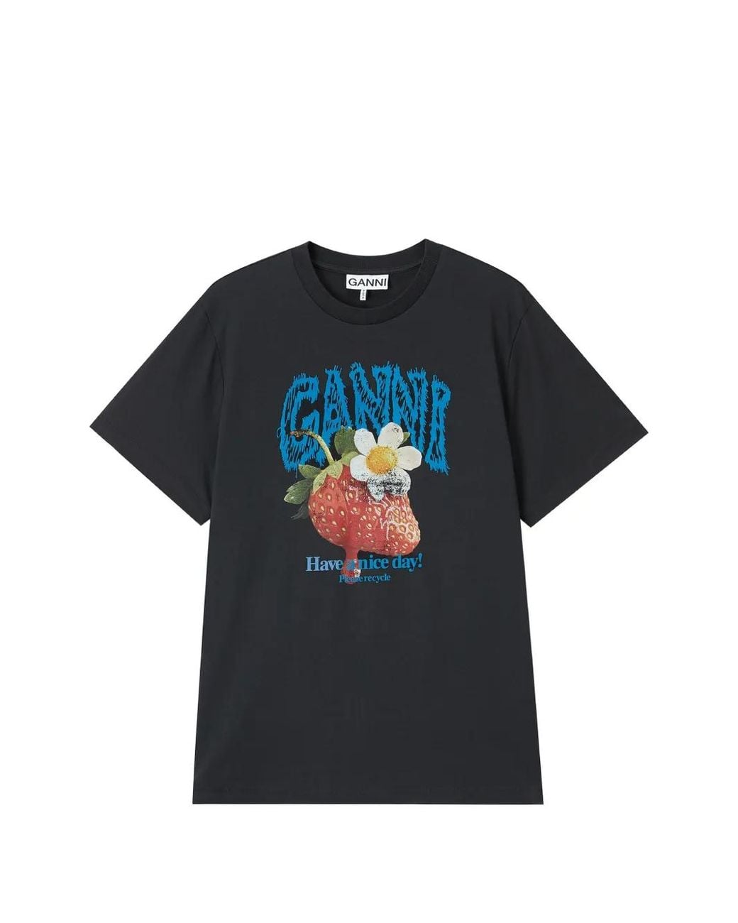 Ganni Blue T-Shirt With Strawberry