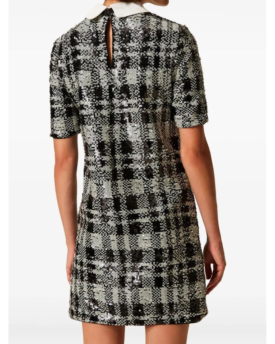 Twinset Black Sequin Check Pattern Mini Dress