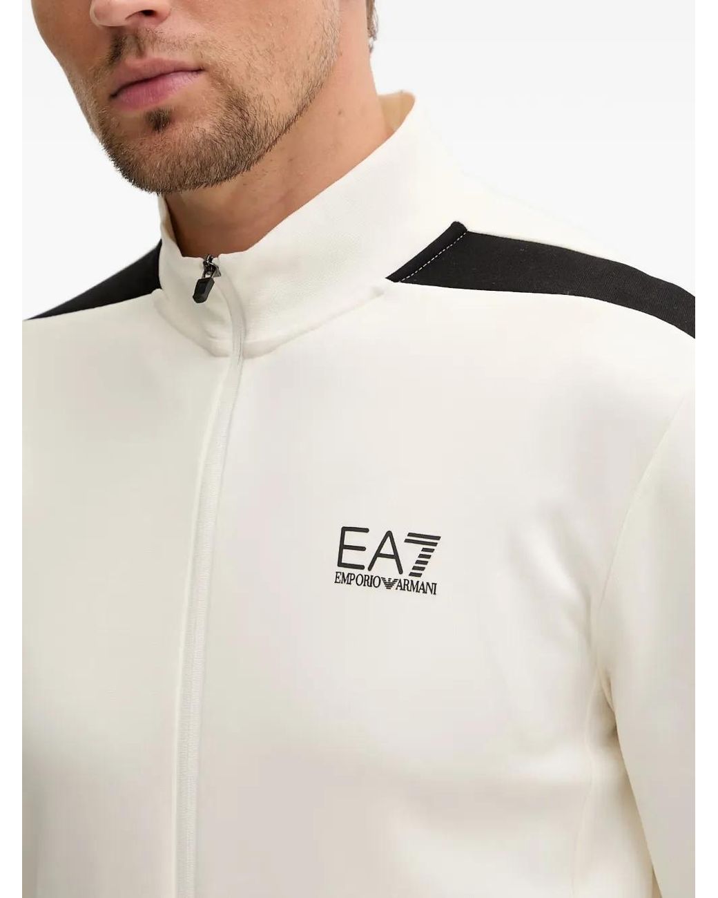 EA7 White Logo-Print Zip-Up Sweatshirt for men