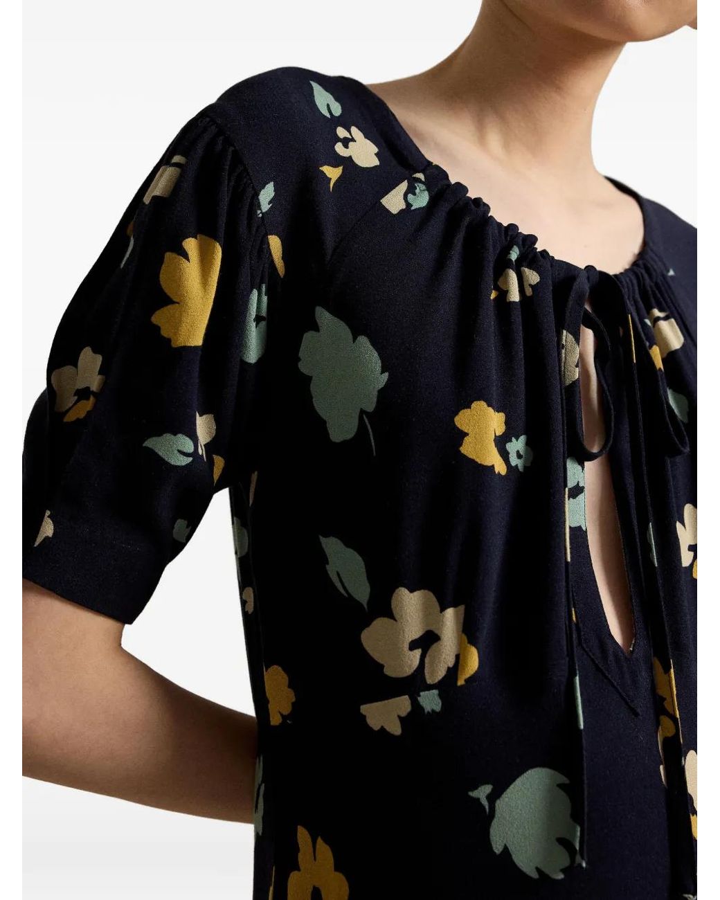 Polo Ralph Lauren Blue Floral Keyhole Midi Dress