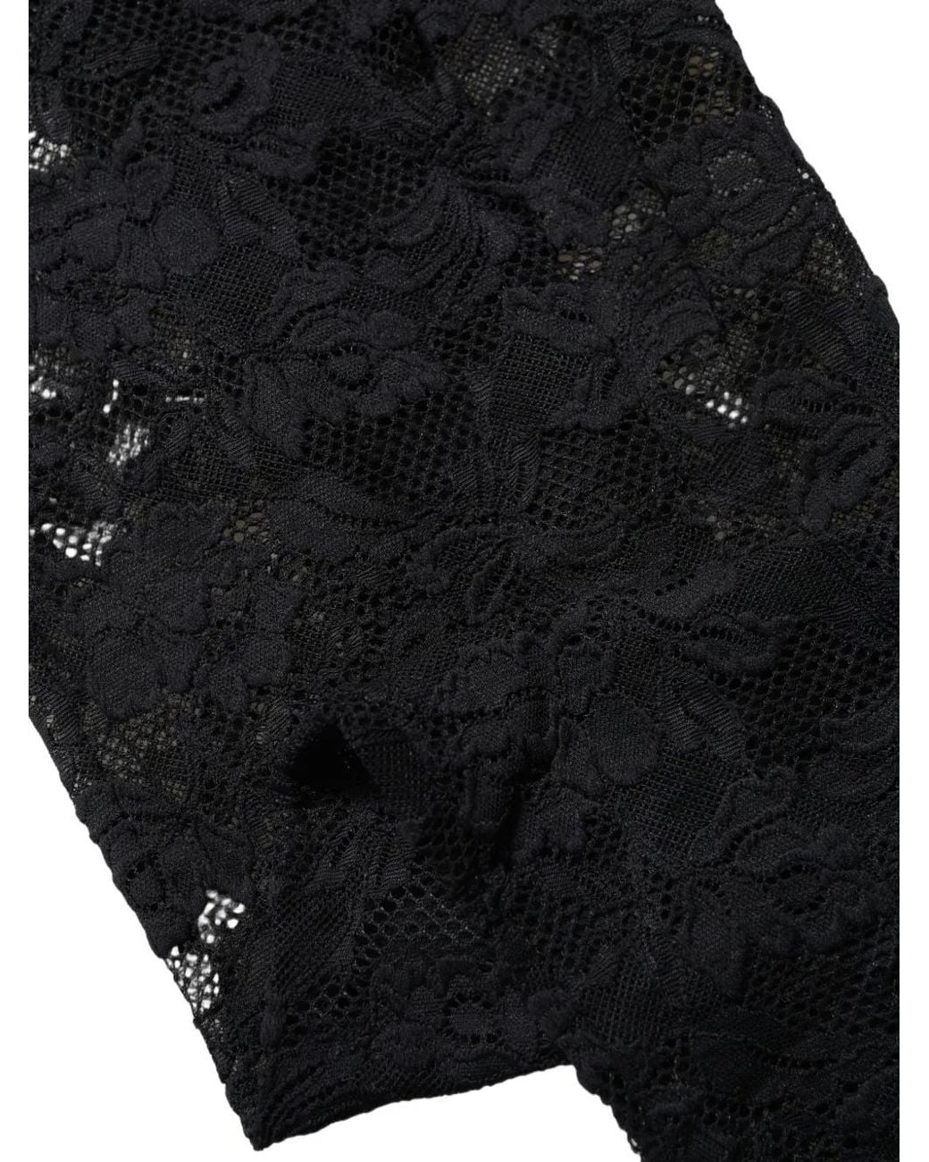 Dolce & Gabbana Black Floral-Lace Thigh-High Stockings