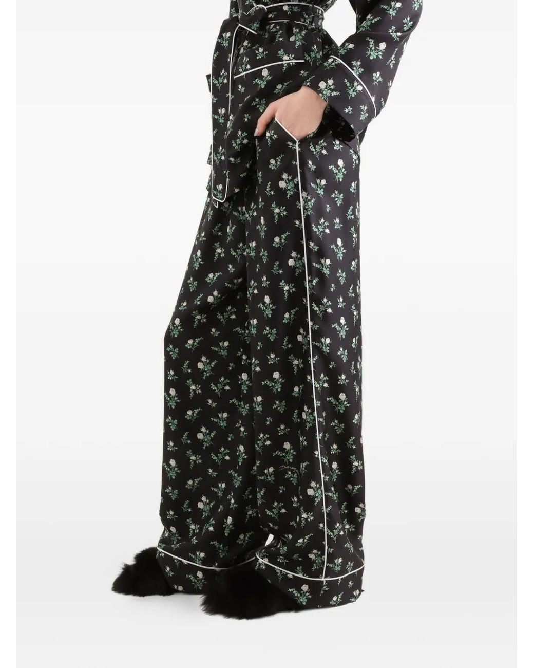 Dolce & Gabbana Black Roses And Lilies Of The Valley-Print Twill Vanity Trousers