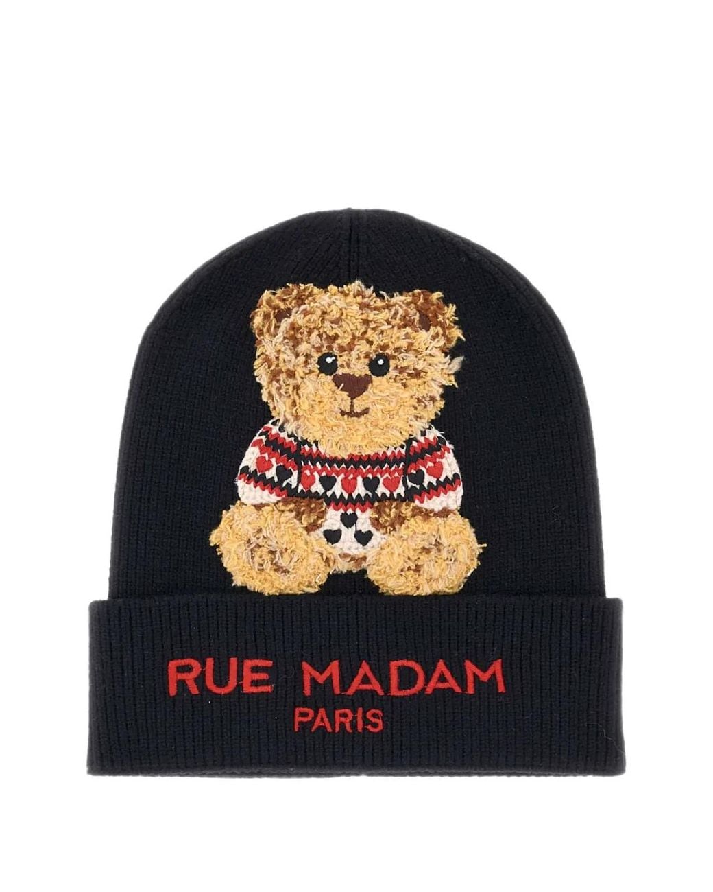 RUE MADAM PARIS Black Logo-Embroidered Beanie Hat