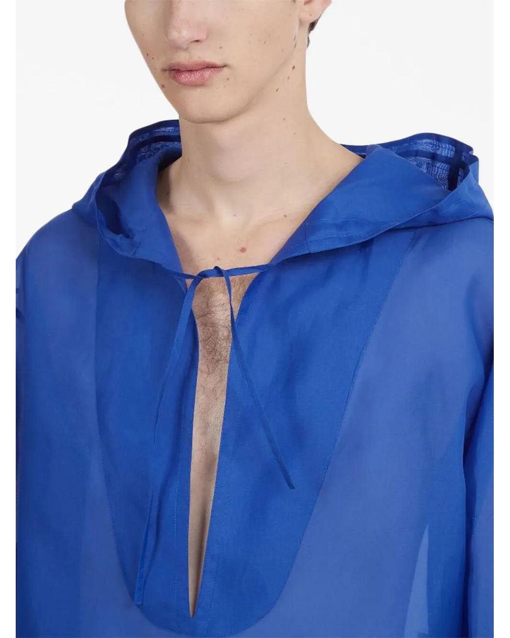 Ferragamo Blue Hooded Organza Blouse for men