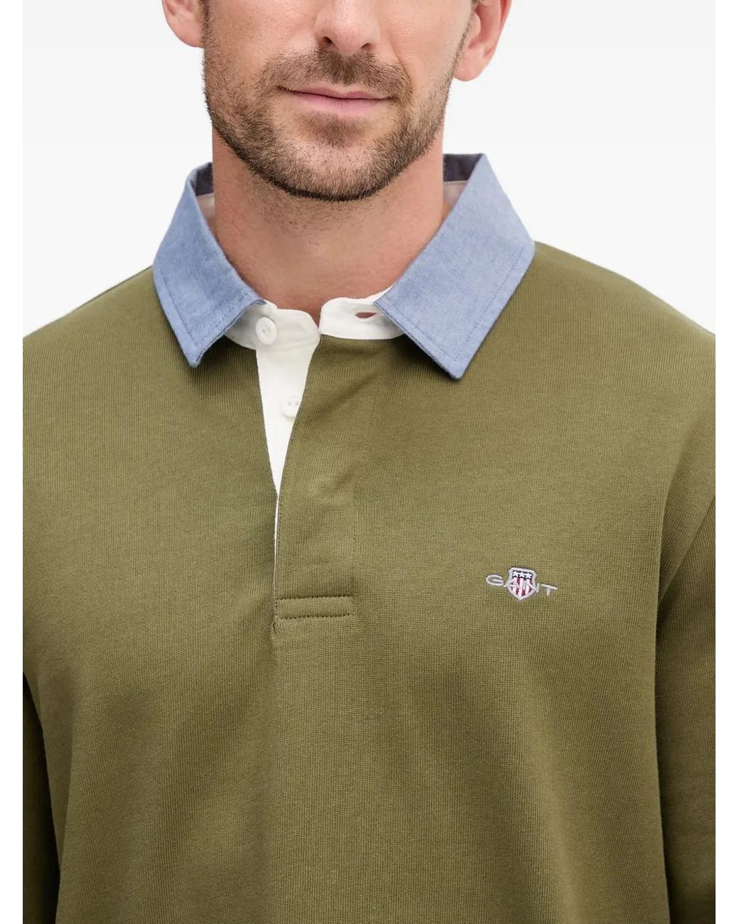 Gant Green Chambray-Collar Polo Shirt for men