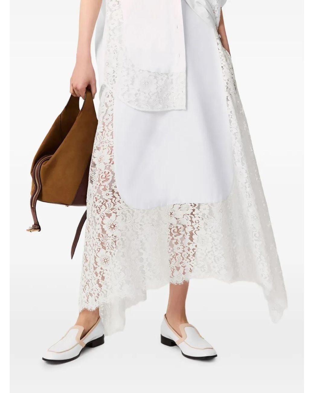 Stella McCartney White Lace-Panelled Handkerchief-Hem Skirt