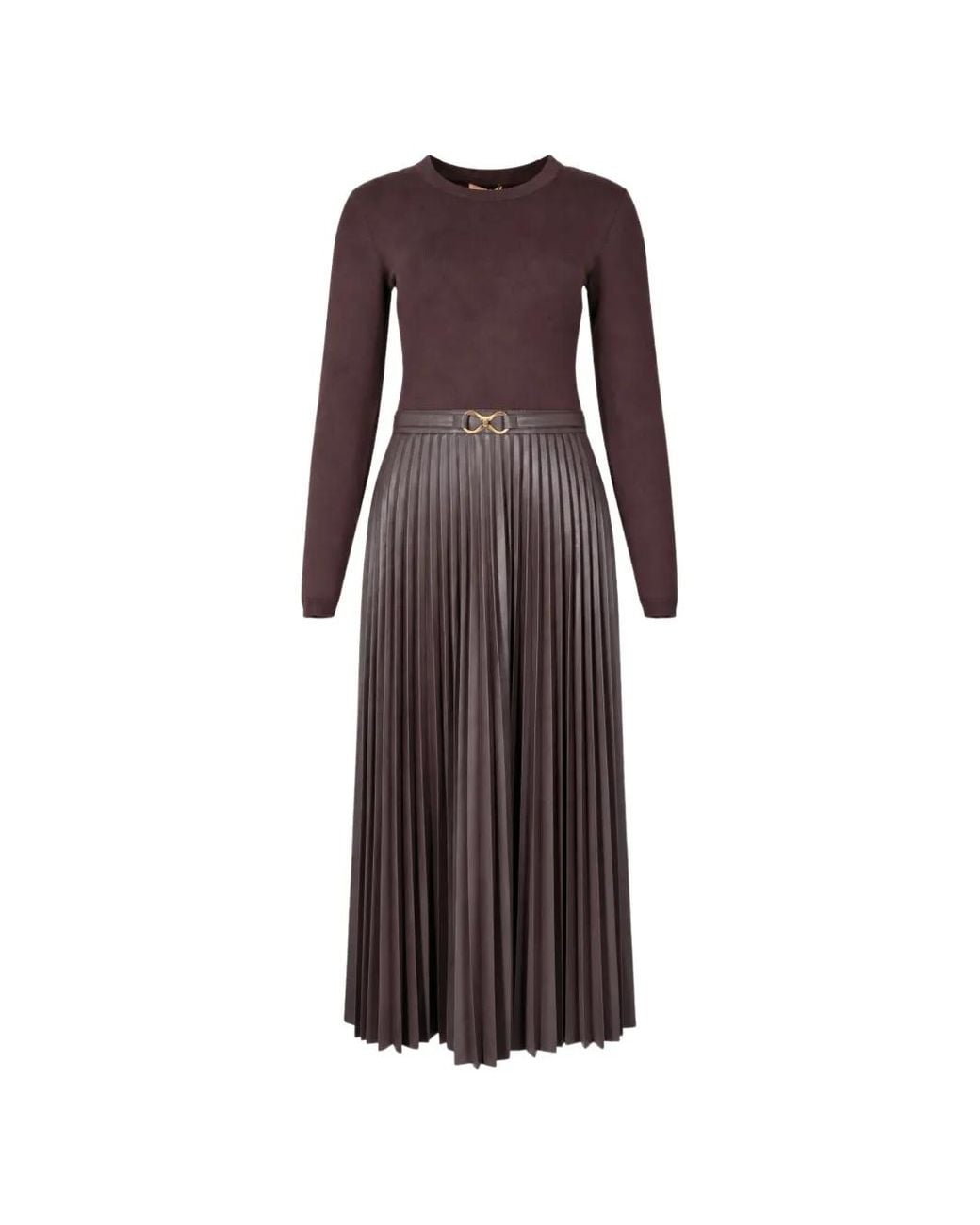 Twinset Purple Long Knit Dress With Leather-Effect