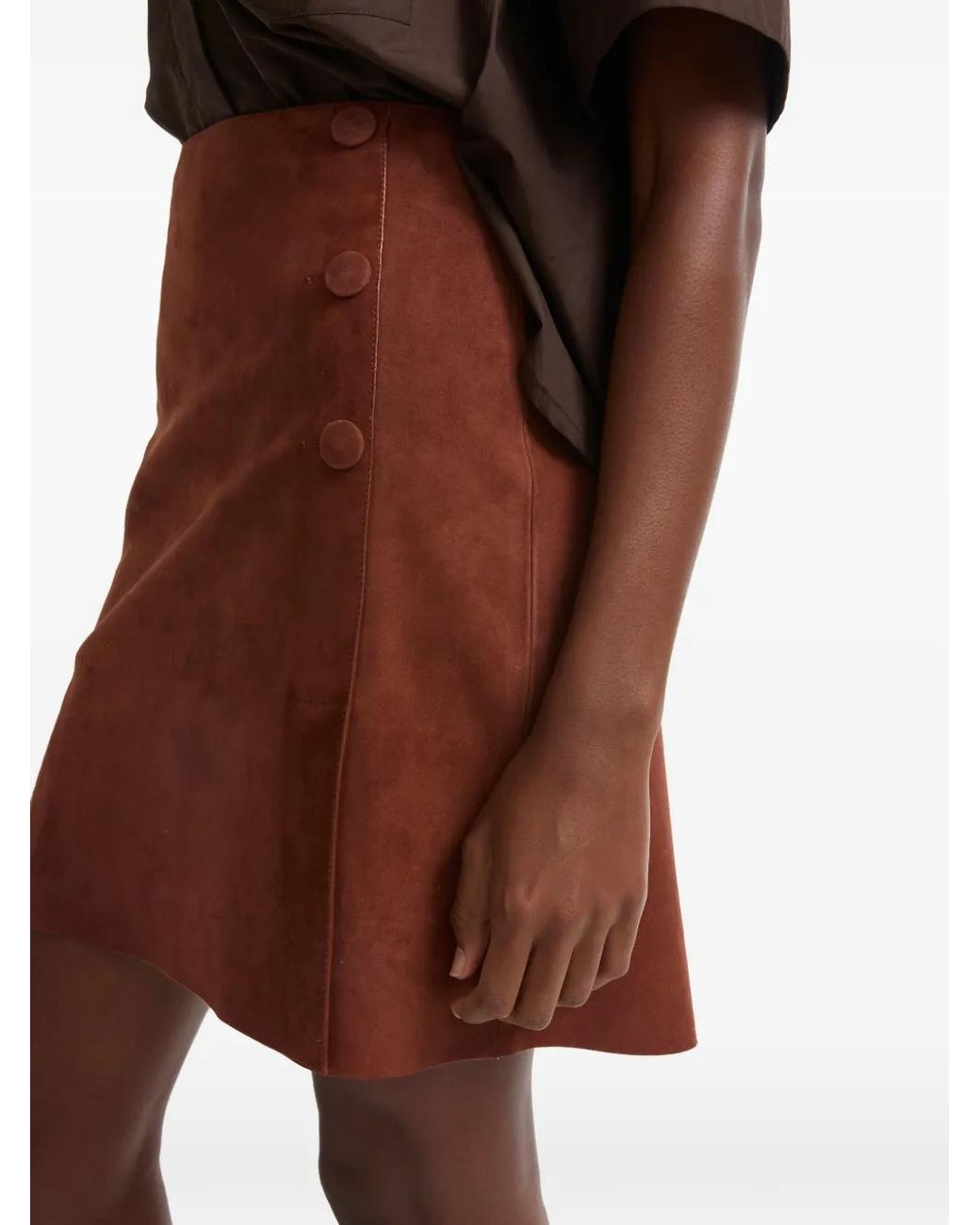 Yves Salomon Brown Button Double-Sided Mini Skirt
