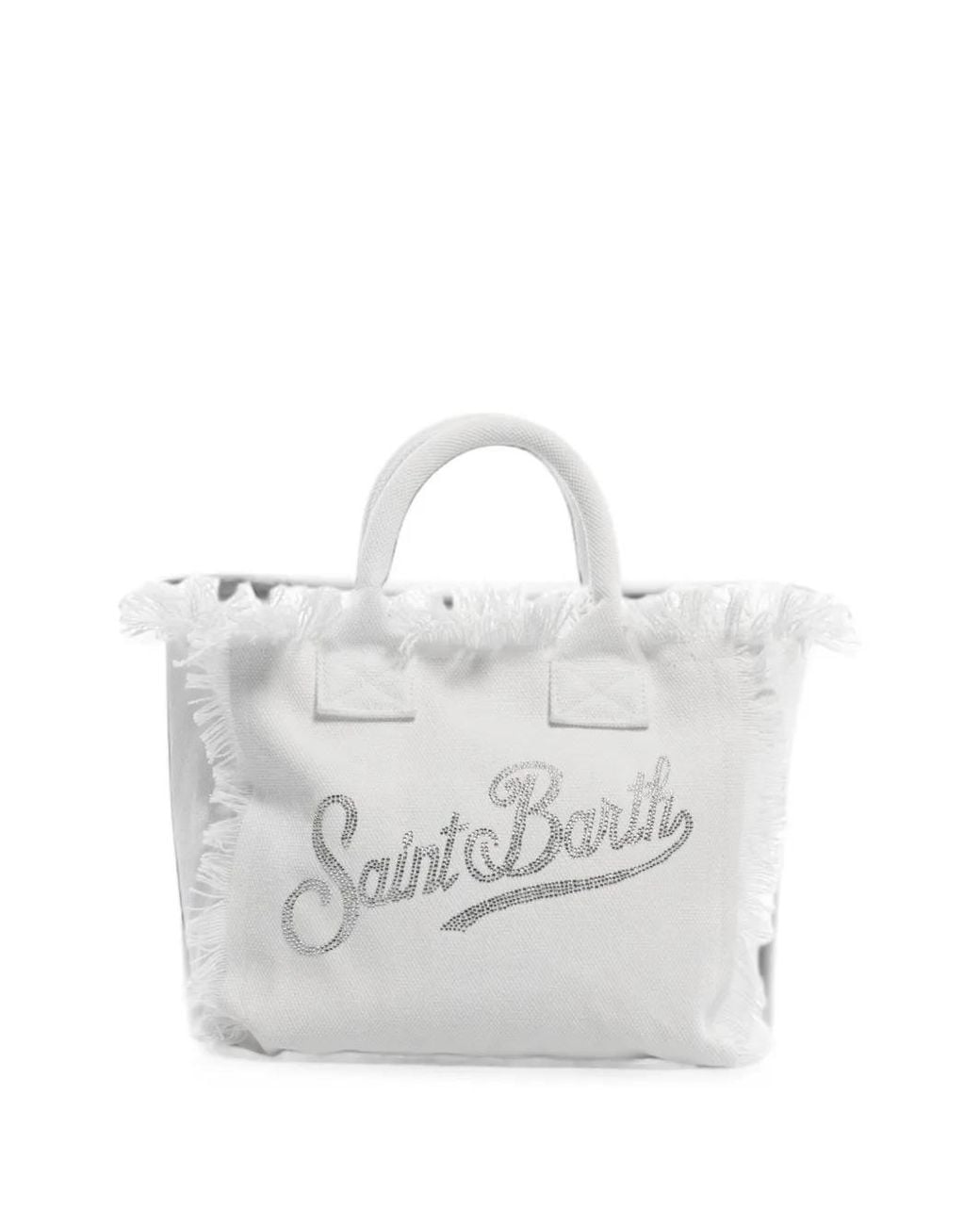 Mc2 Saint Barth White Colette Frayed Rhinestone Tote Bag