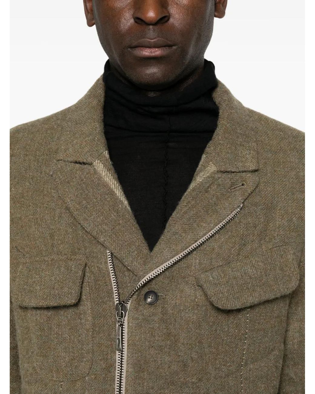 Masnada Green Asymmetric Zip-Fastening Military Jacket for men