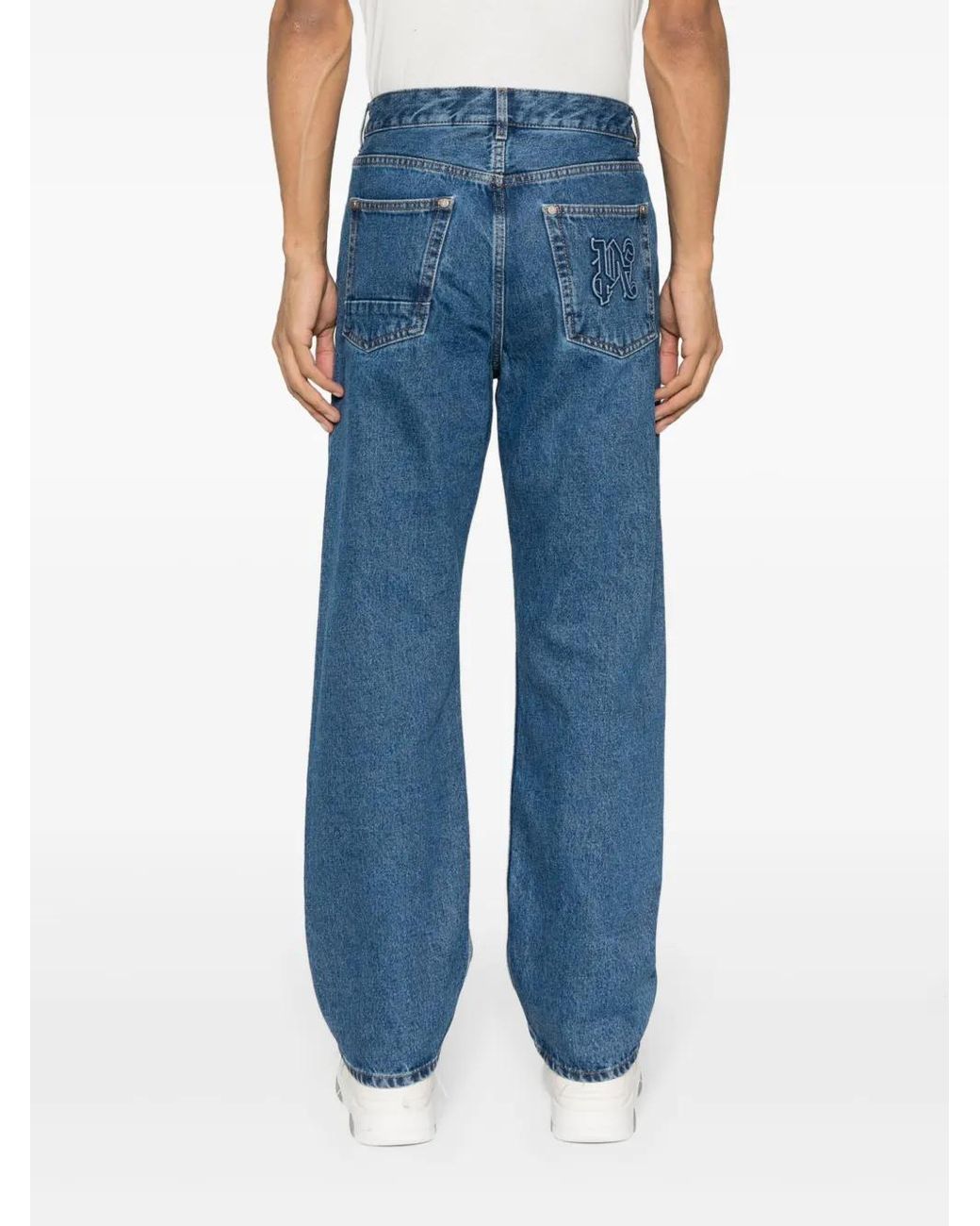 Palm Angels Blue Mid Washed Cotton Jeans for men