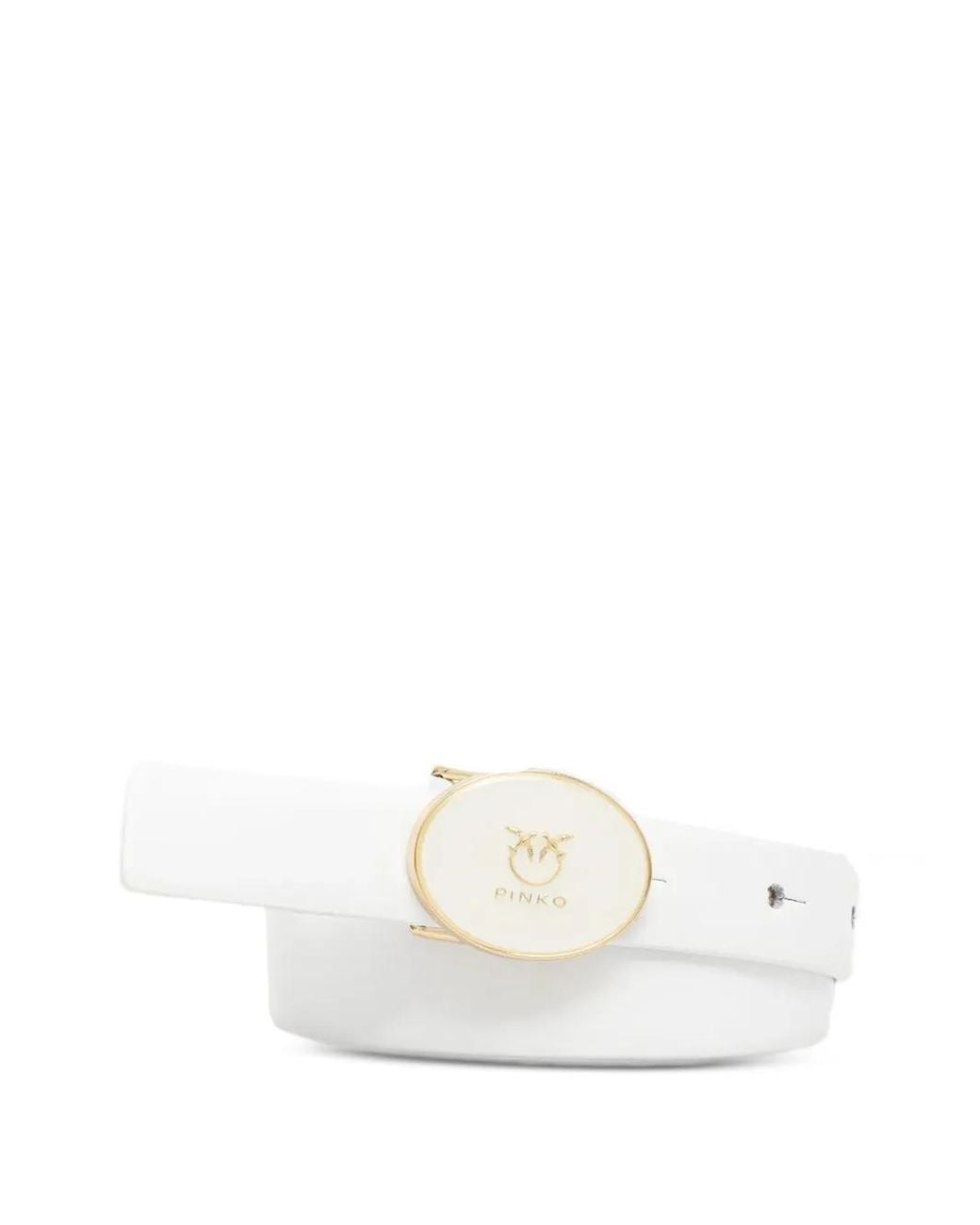 Pinko White Love Birds Logo-Plaque Belt