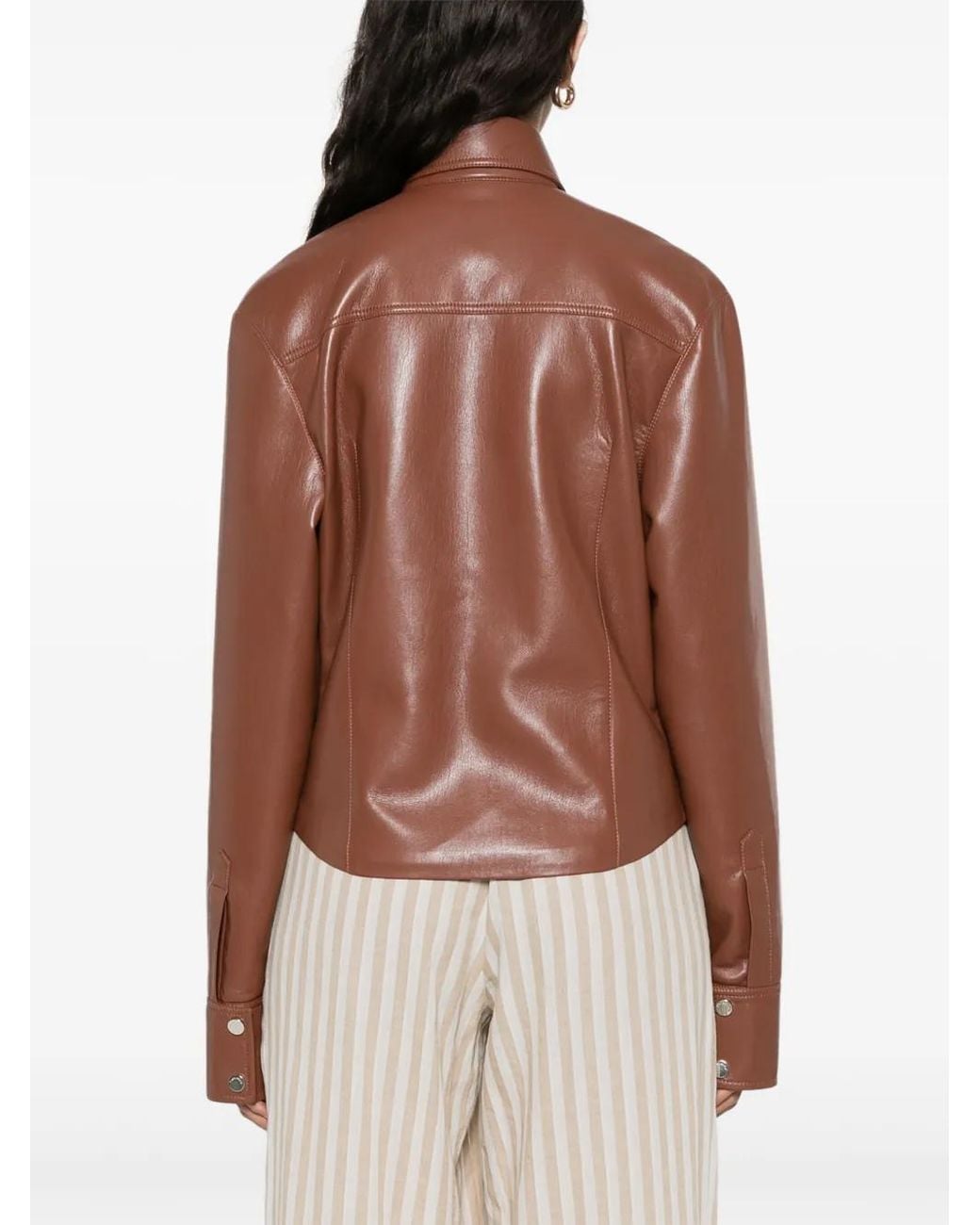 Nanushka Brown Faux-Leather Shirt Jacket