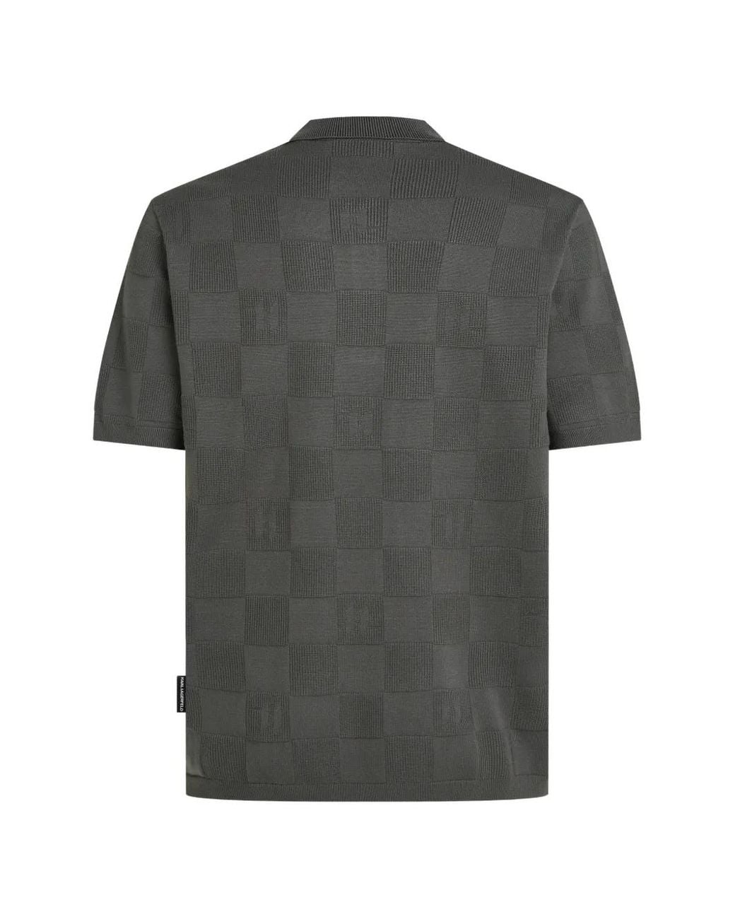 Karl Lagerfeld Gray Monogram Checked Polo Shirt for men