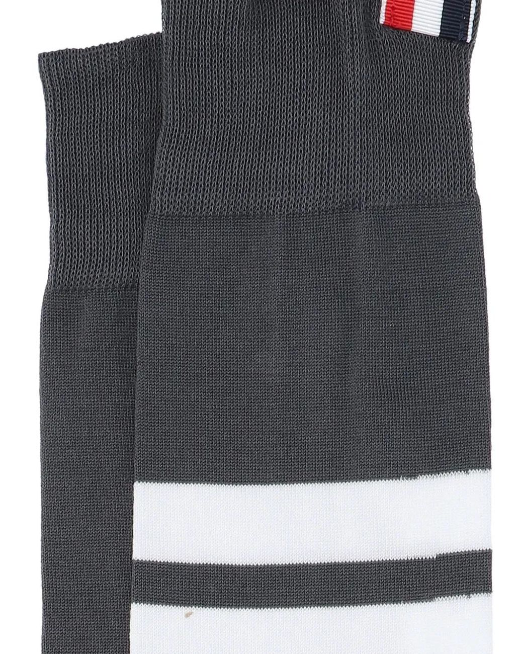 Thom Browne Gray Cotton 4-Bar Over The Calf Socks for men