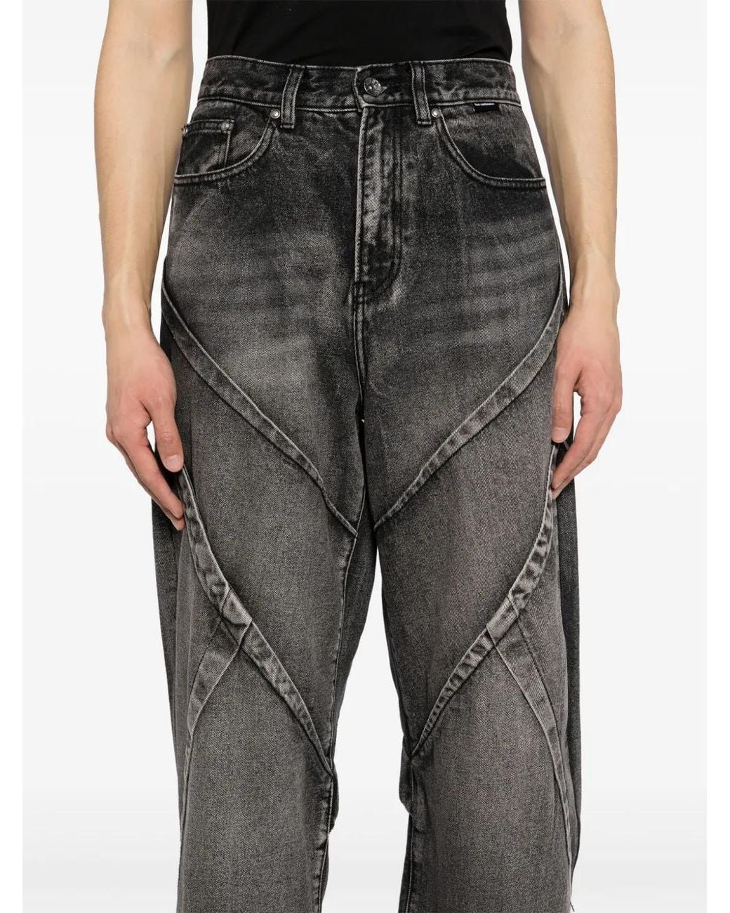 FIVE CM Gray Panelled Tapered Jeans for men