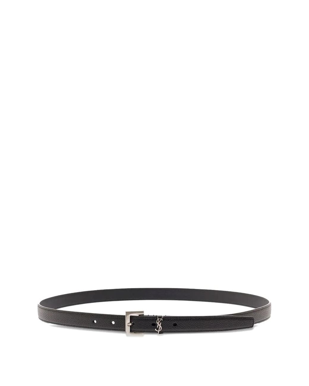 Saint Laurent White Cassandre Grained Leather Belt for men