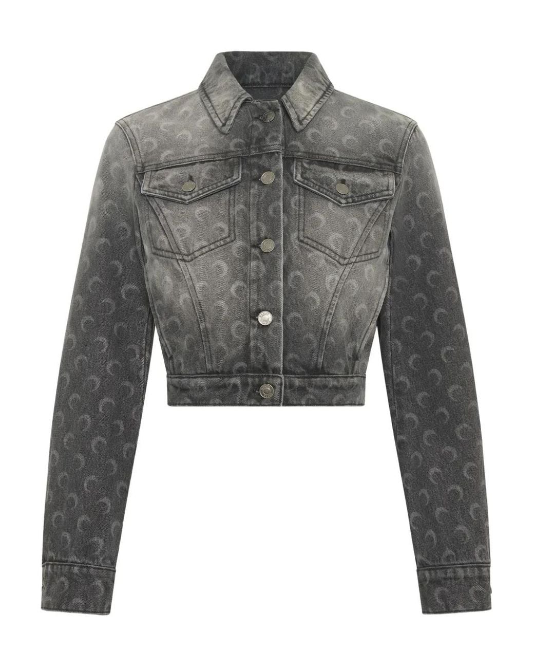 MARINE SERRE Gray Faded Cropped Denim Jacket