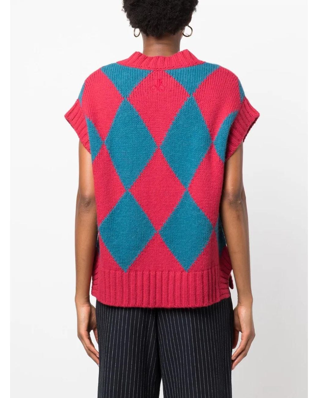 LaDoubleJ Red Argyle Intarsia-Knit Vest