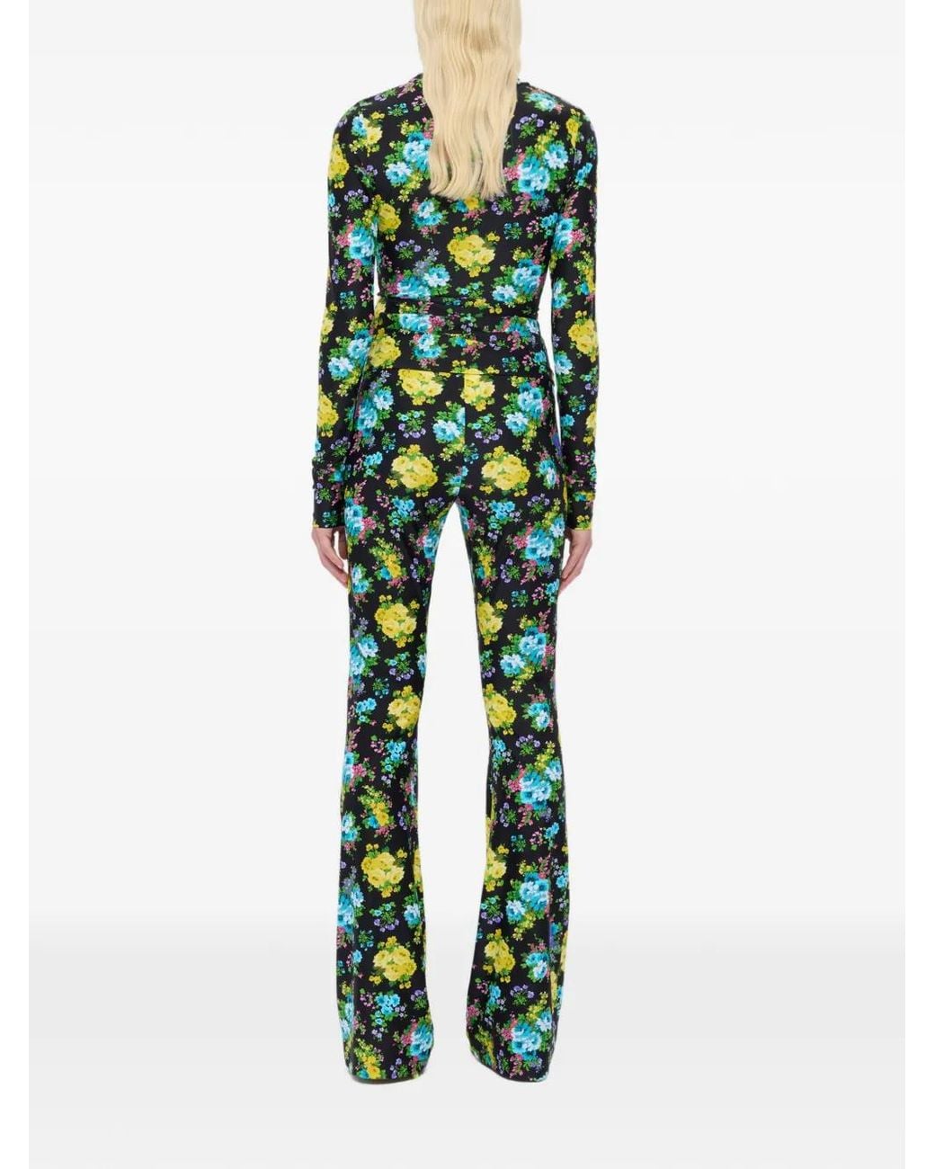 MSGM Green Pantalon Évasé À Fleurs