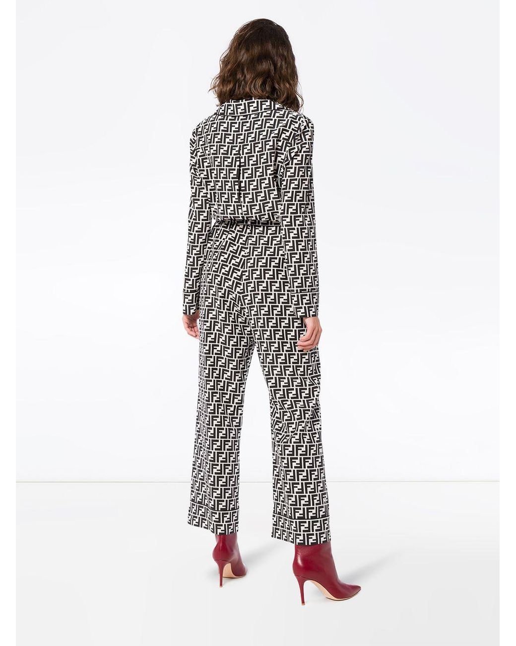 Fendi Ff Logo Belted Silk Jumpsuit in Black | Lyst Canada