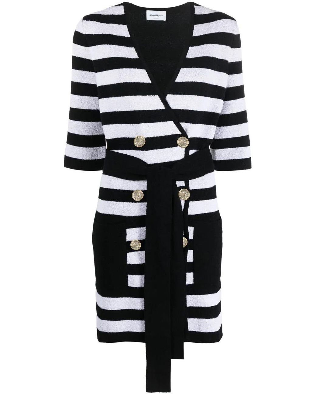 Ferragamo White Double-Breasted Stripe-Print Cardigan