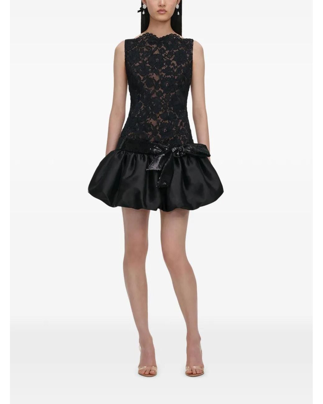 Self-Portrait Black Lace Bubble Hem Mini Dress