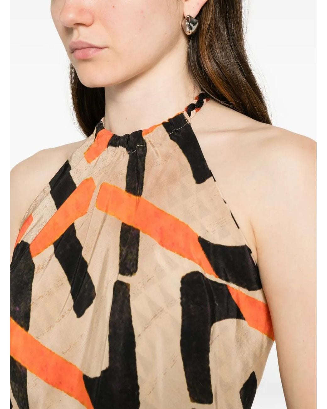 Dixie White Graphic-Print Halterneck Top