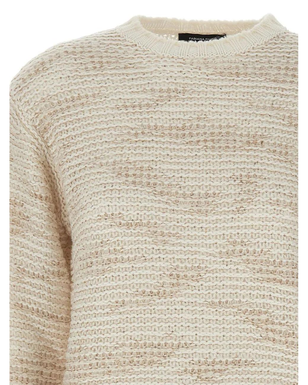 Fabiana Filippi White Sequin-Embellished Cable-Knit Sweater