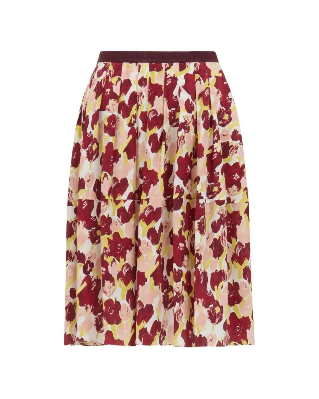 Marni Red Floral Pleated Skirt