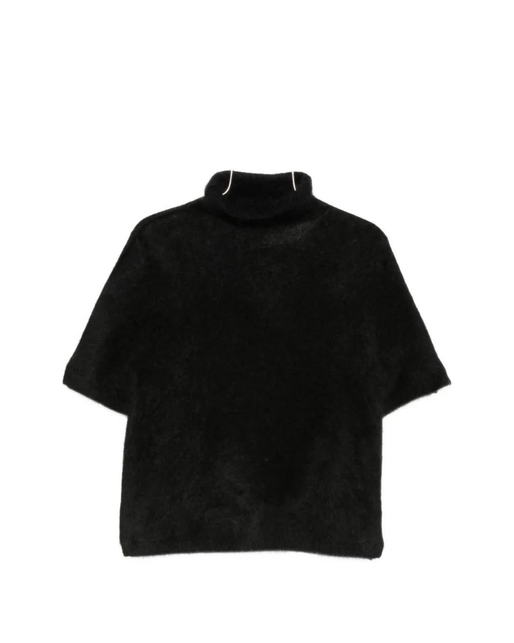 Soft Goat Black Short-Sleeve Turtleneck Sweater