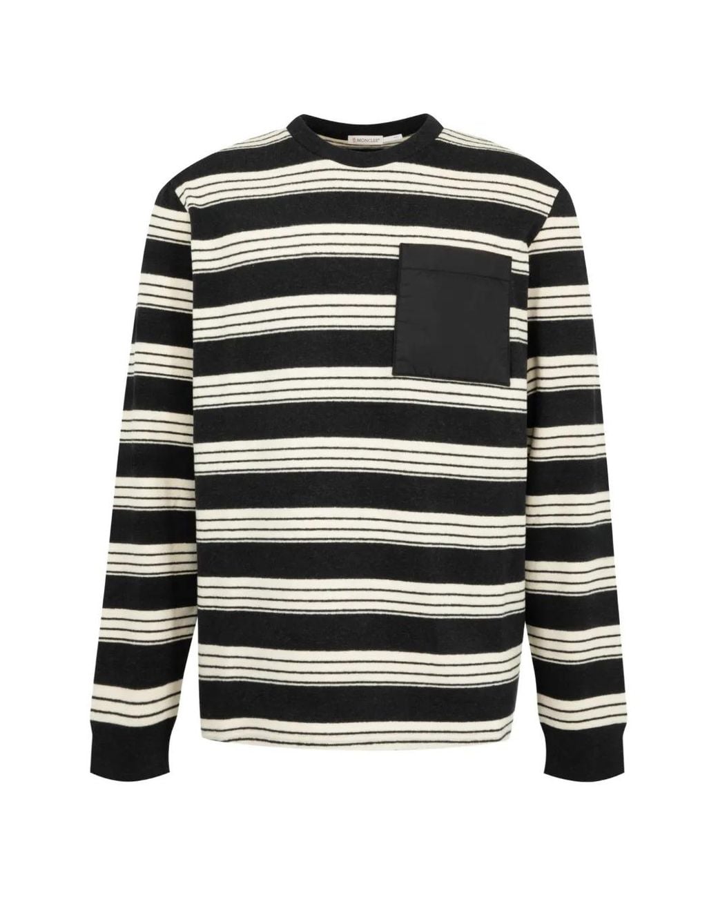 Moncler Black Striped Chest-Pocket T-Shirt for men