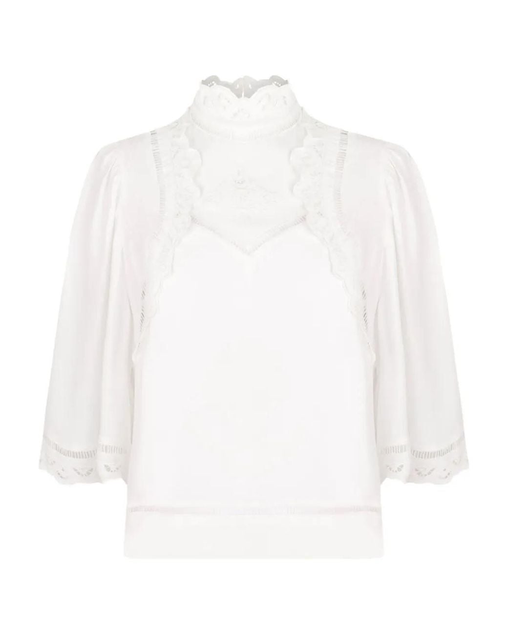 Isabel Marant White Embroidered Lace-Trimmed Blouse