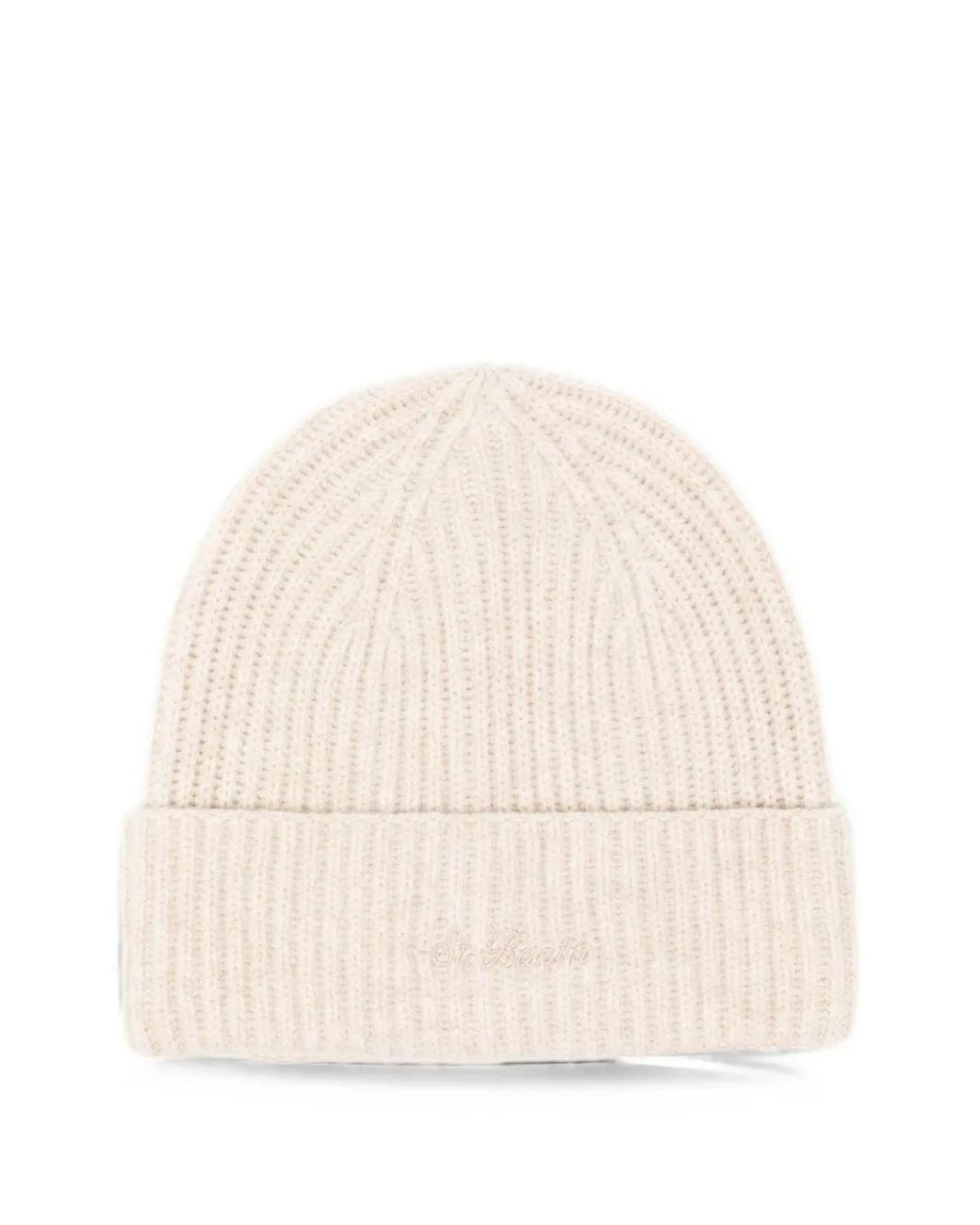 Mc2 Saint Barth Natural Ribbed-Knit Embroidered Beanie Hat