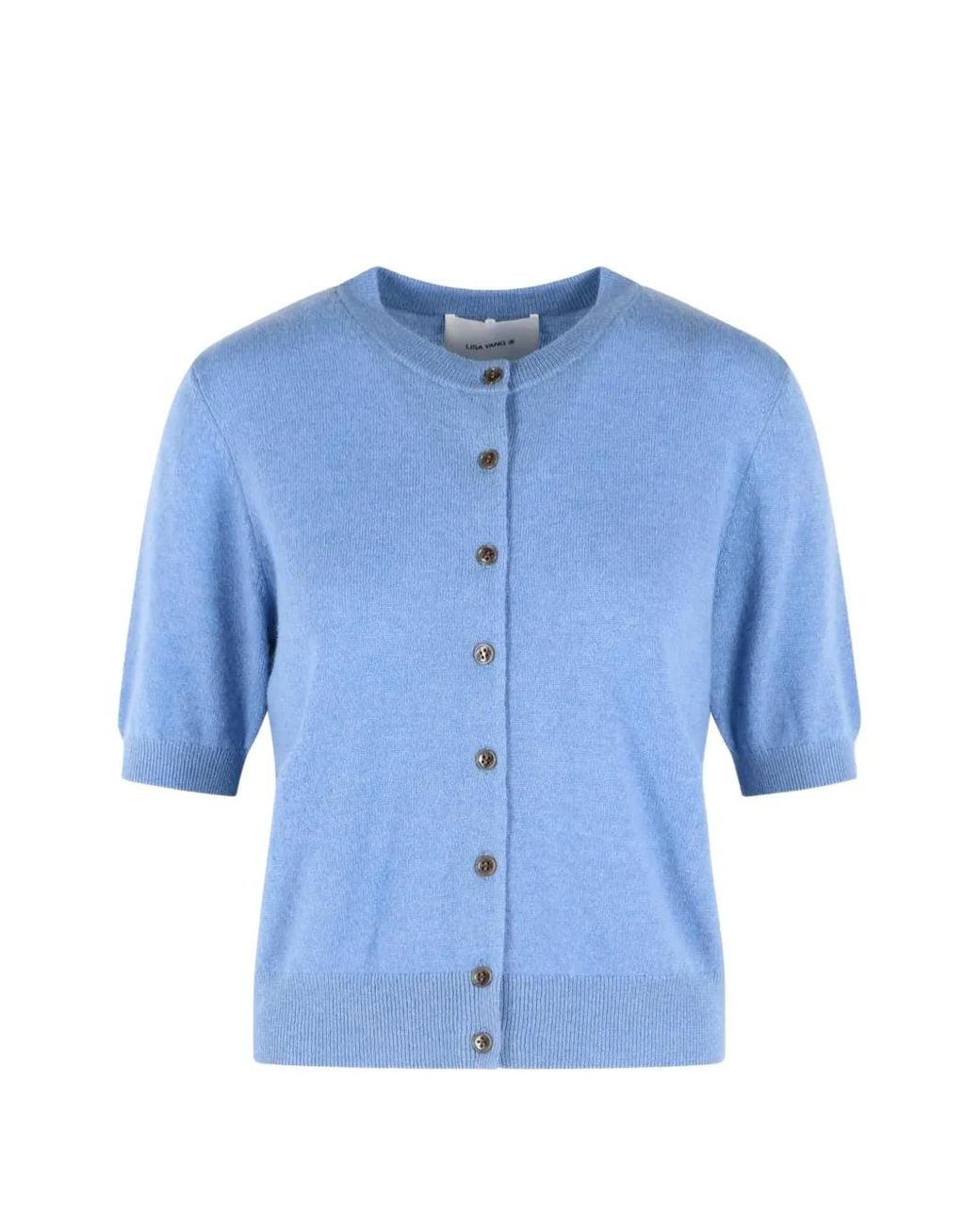 Lisa Yang Blue Short-Sleeve Cashmere Cardigan