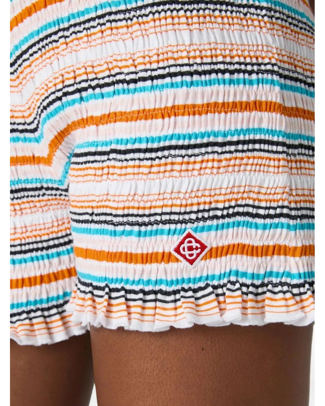 Casablanca Blue Multicolour Stripped Shirred Shorts