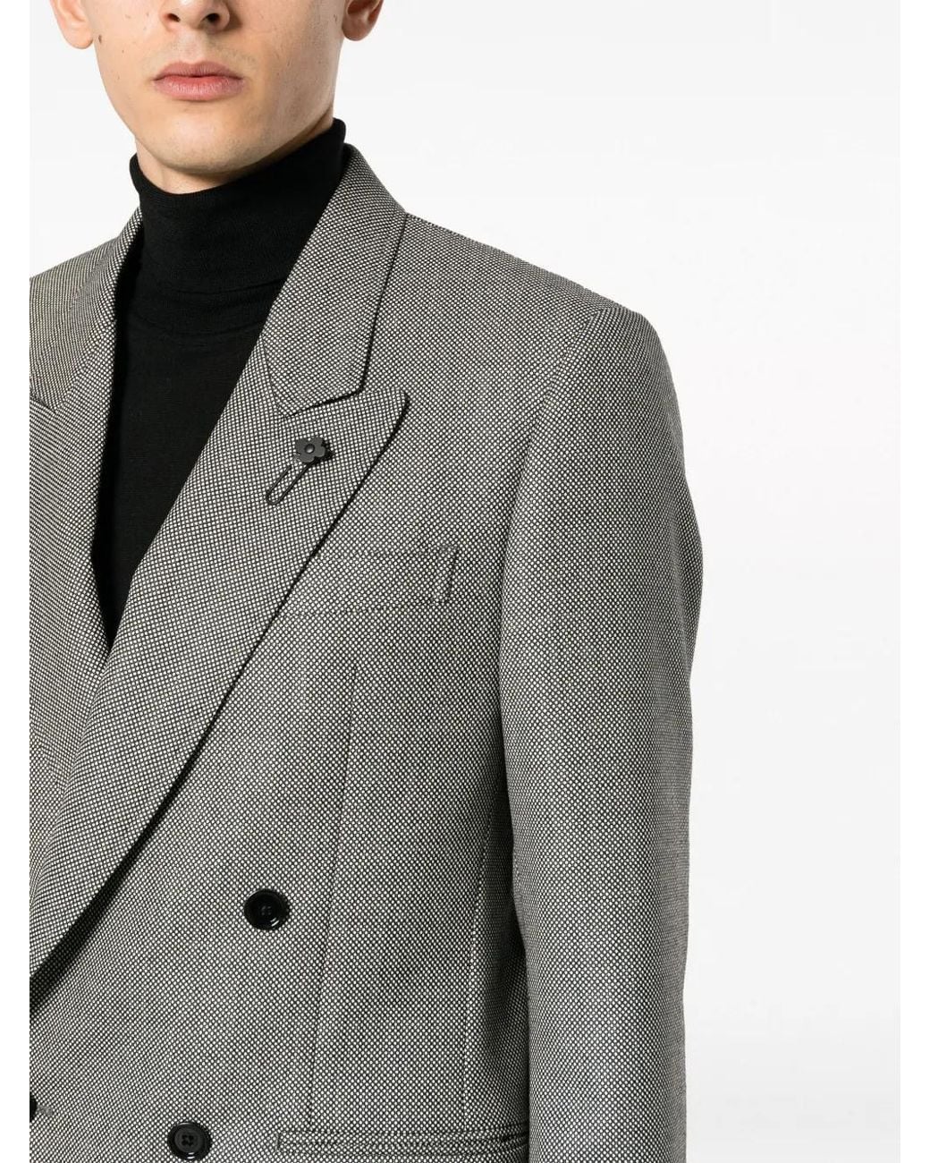 Lardini Gray Micro-Dot Double-Breasted Wool Blazer for men
