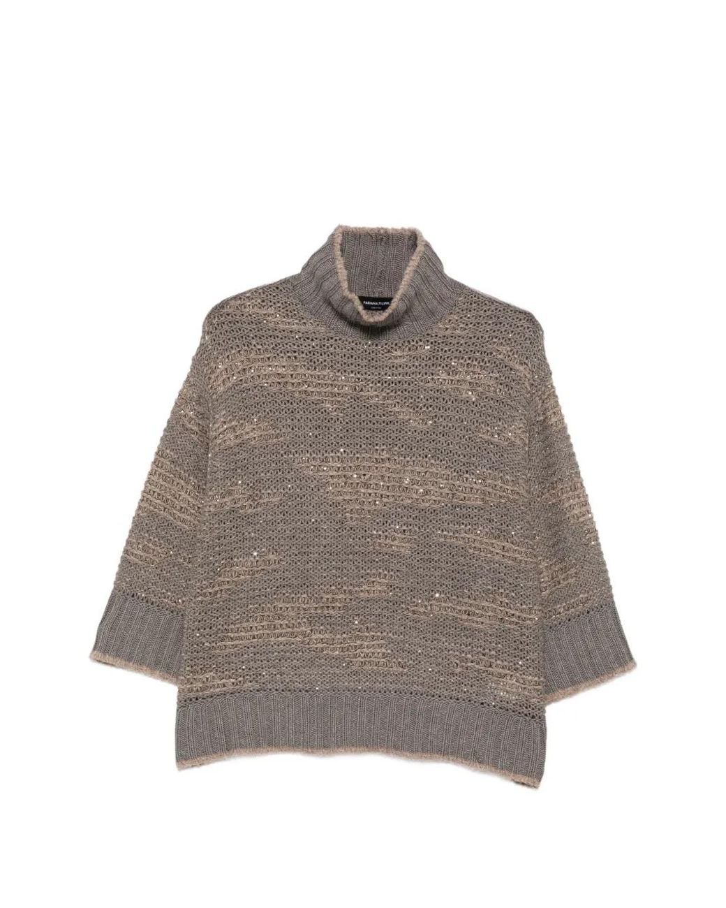 Fabiana Filippi Brown Sequin-Embellished Roll-Neck Sweater