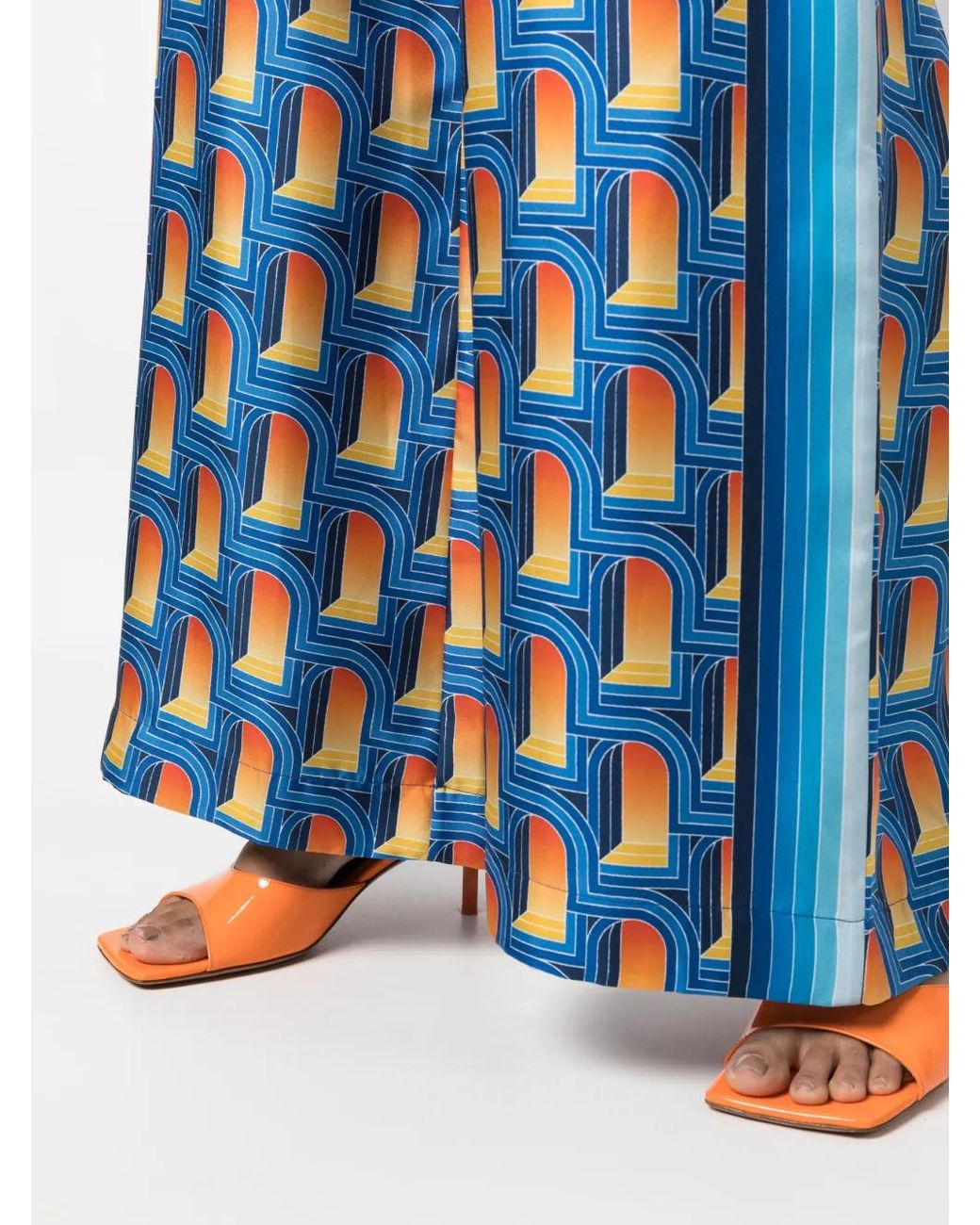 Casablanca Blue L'Arche De Nuit-Print Silk Palazzo Trousers