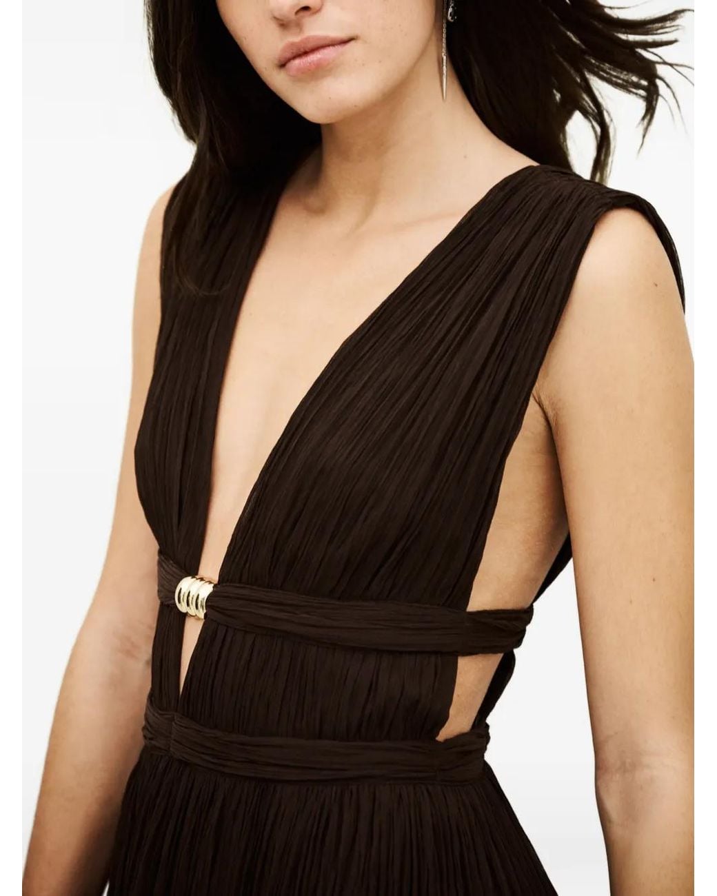 Ba&sh Black Tania Pleated V-Neck Dress