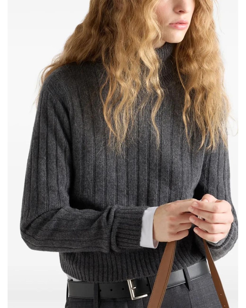 Prada Gray Cashmere Turtleneck Sweater