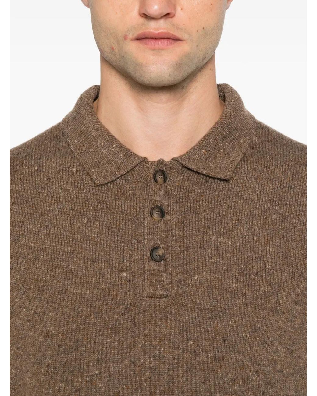 Gran Sasso Brown Button-Fastening Long-Sleeve Polo Shirt for men