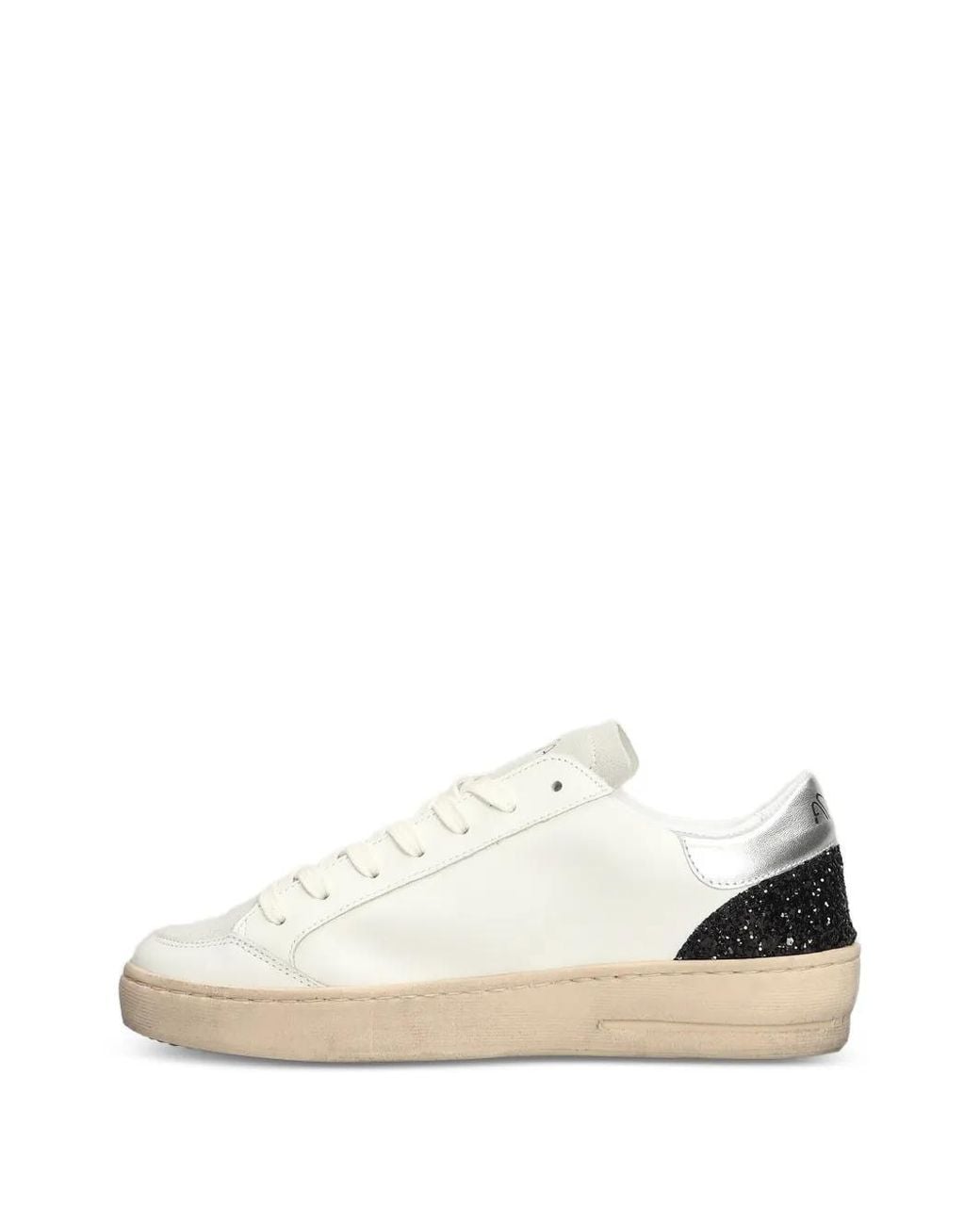 AMA BRAND White Glitter-Patch Metallic-Trim Sneakers