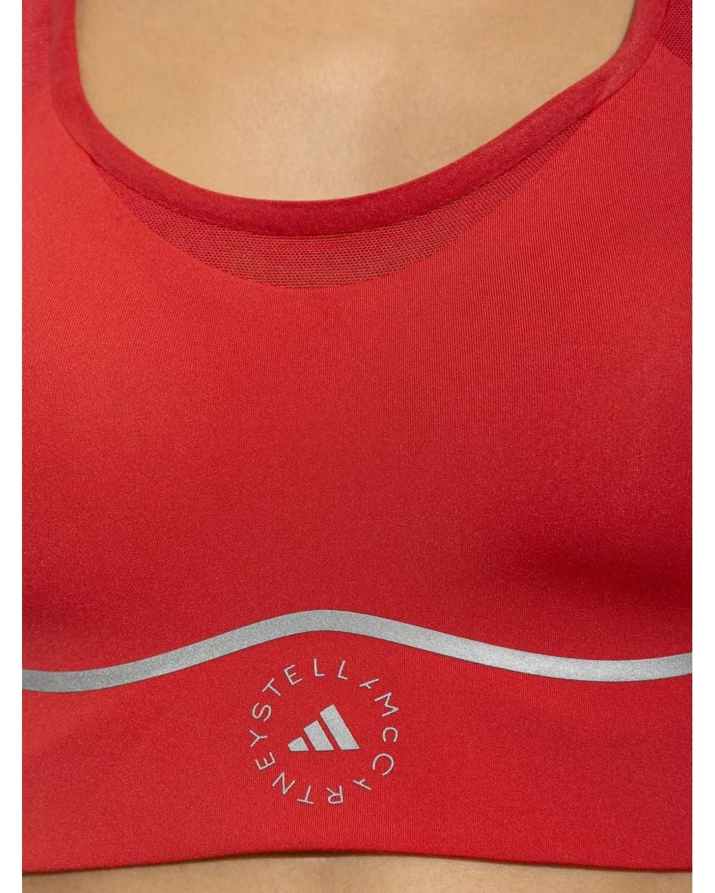 Adidas By Stella McCartney Red X Mesh-Panelled Logo-Print Sports Bra