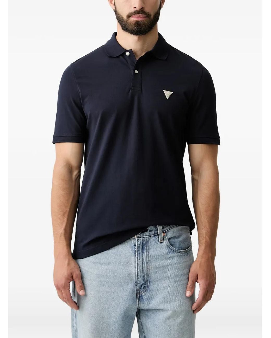 Guess Blue Logo-Patch Polo Shirt for men
