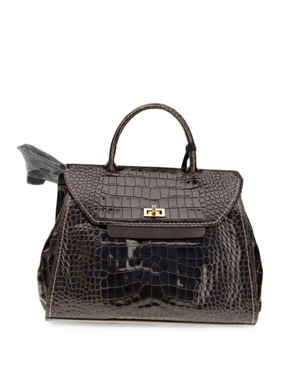 VISONA Black Ornella Croc-Effect Tote Bag