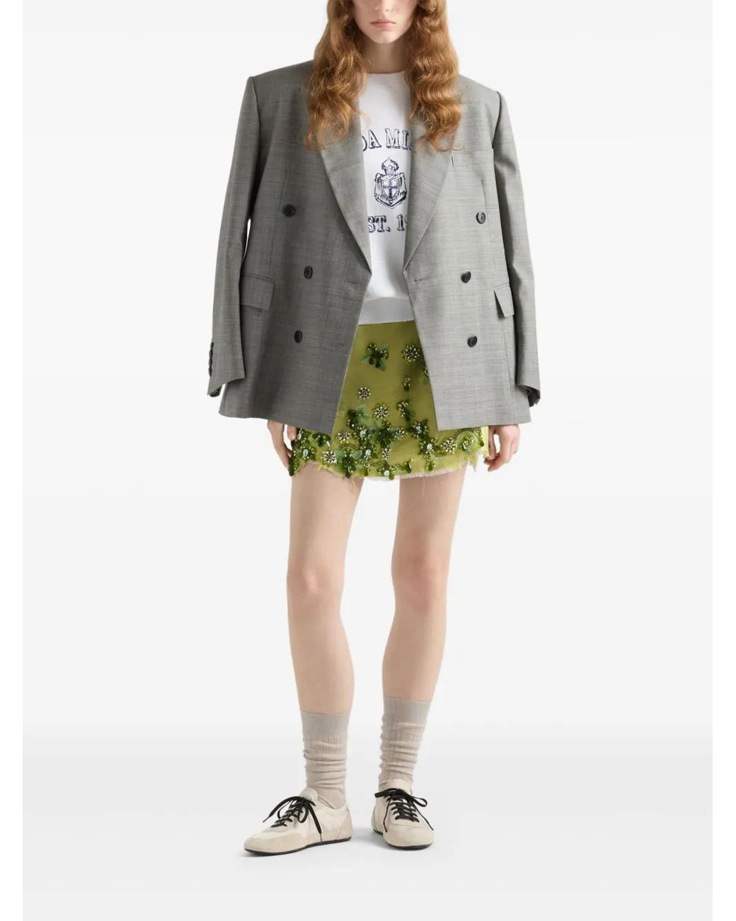 Prada Embellished Mini Skirt in Green | Lyst