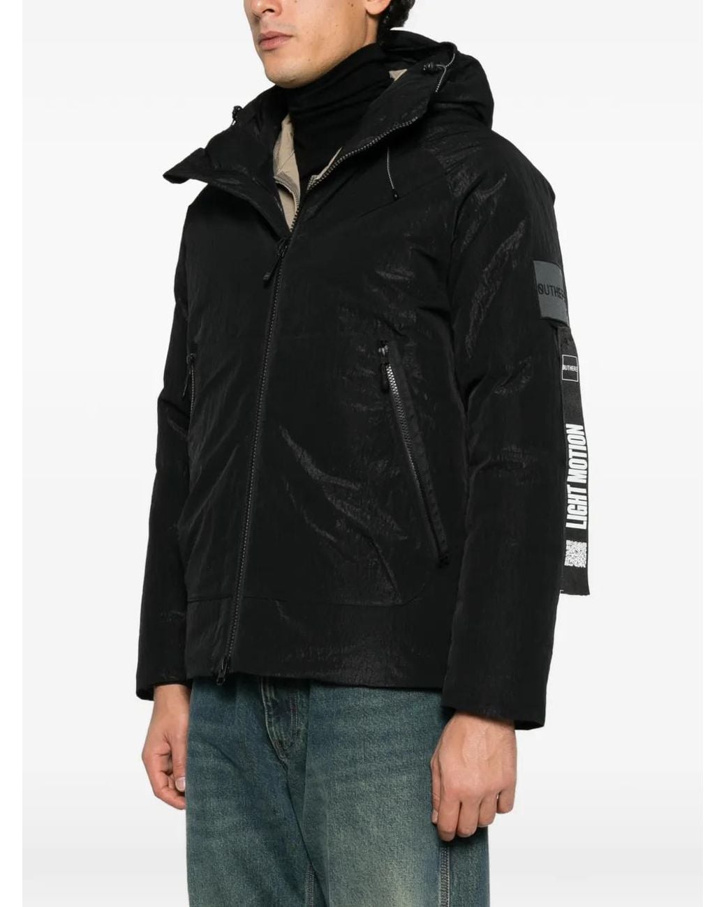 OUTHERE Black Hooded Crinkled-Effect Jacket for men
