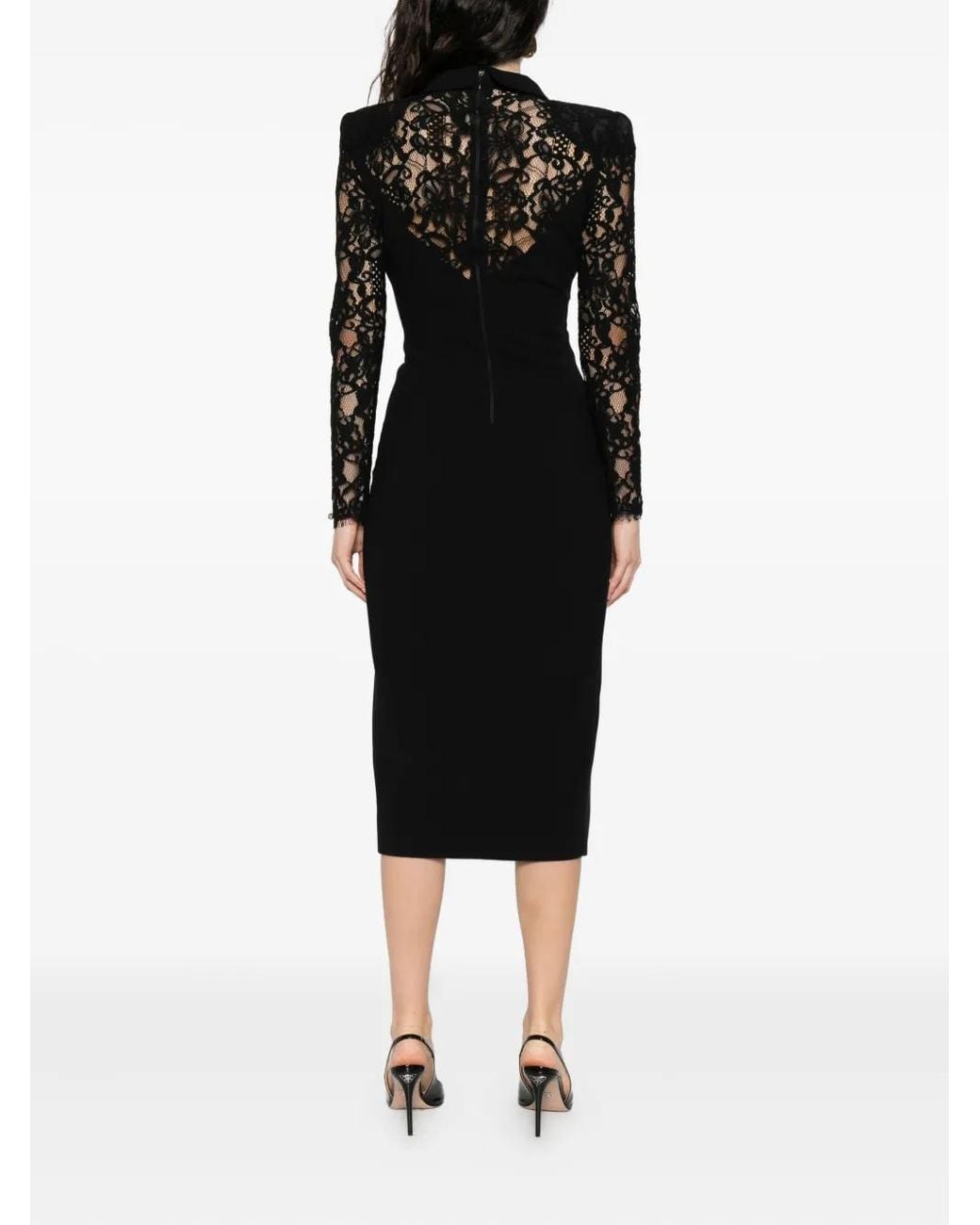 Nissa Black Lace-Panel Midi Dress