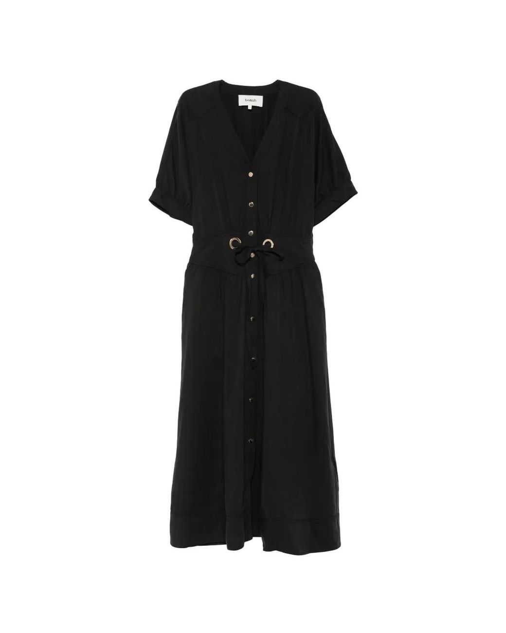 Ba&sh Black Parisa Button-Up Drawstring-Waist Dress